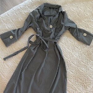 Mlle Gabrielle Black and White Striped Long Sleeve Dress